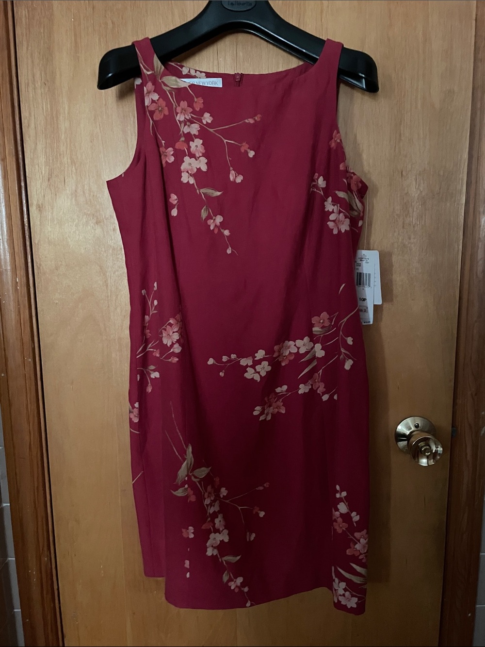 Jones New York Maroon Floral Midi Sheath Dress